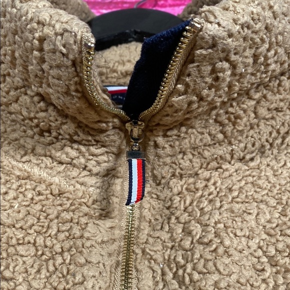Tommy Hilfiger Tan Sherpa Fleece Pullover 1/4 Zip Large Cozy Winter Sweater - Picture 3 of 10